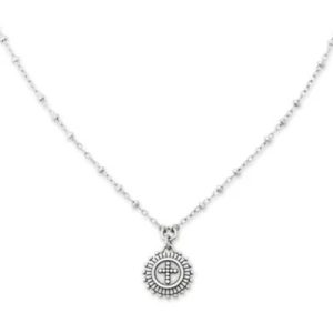 Delicate Beaded Cross Medallion Necklace in Sterling Silver