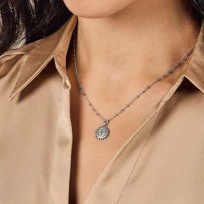 Delicate Beaded Cross Medallion Necklace in Sterling Silver - Image 4