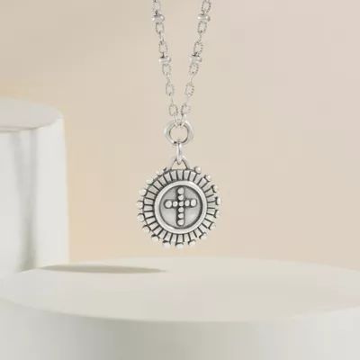 Delicate Beaded Cross Medallion Necklace in Sterling Silver - Image 3