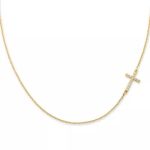 Delicate Pave Diamond Horizon Cross Necklace in 14K Yellow Gold