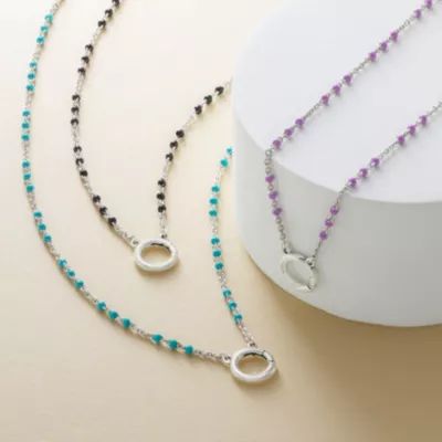 Enamel Beaded Chain Changeable Charm Holder Necklace in Sterling Silver - Image 4