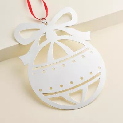 Christmas Bauble and Bow Ornament in Sterling Silver - Image 2