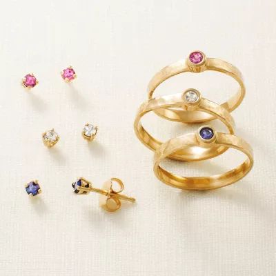 Petite Hammered Gemstone Ring in 14K Yellow Gold - Image 2