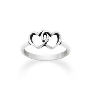 Two Hearts Together Ring in Sterling Silver or 14K Yellow Gold