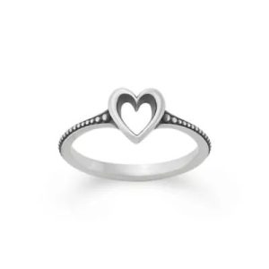 Delicate Heart Beaded Ring in Sterling Silver