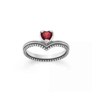 Beaded Chevron Heart Gemstone Ring in Sterling Silver