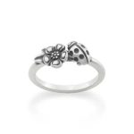 Ladybug and Flower Ring in Sterling Silver