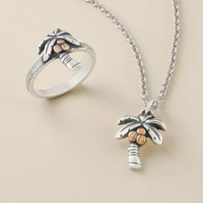 Tropical Palm Tree Charm in Sterling Silver and Bronze - Image 3