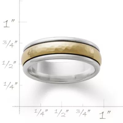Narrow Hammered Simplicity Wedding Ring in Sterling Silver and 14K Yellow Gold - Image 2