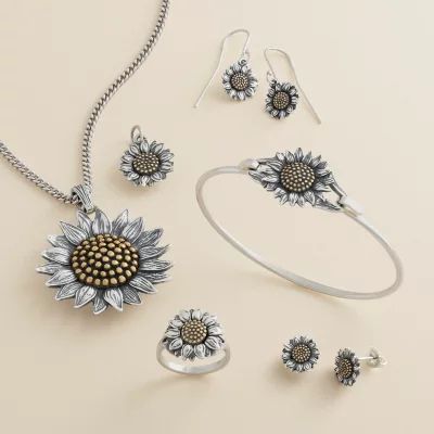 Wild Sunflower Dangle Earrings in Sterling Silver and Bronze - Image 3